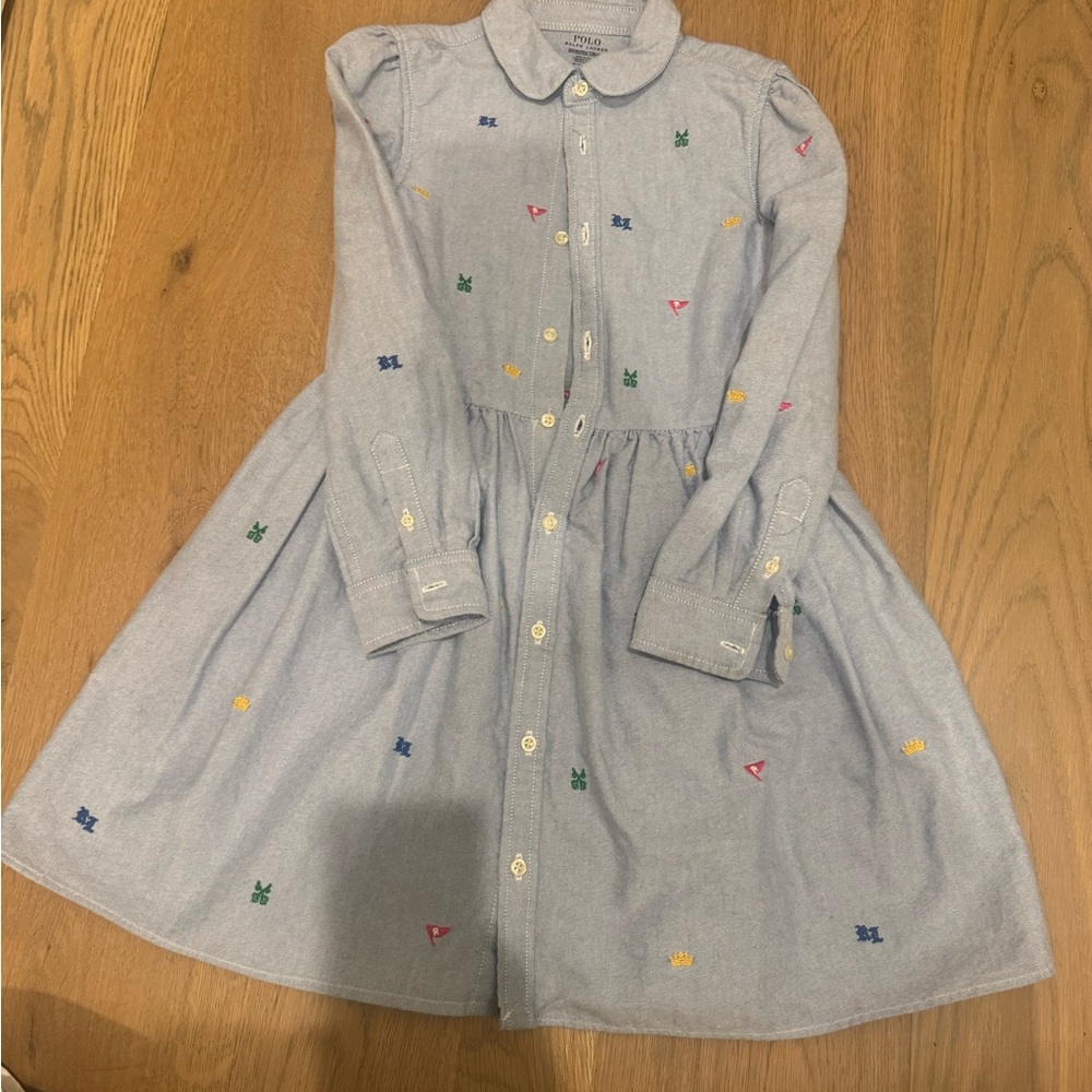 Polo by Ralph Lauren Light Gray Dress with Multicolor Embroidery
